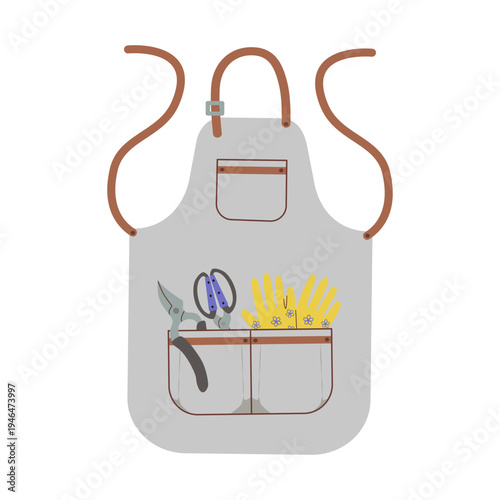 Gardening Apron with Tools Gloves and Pruners Vector Illustration