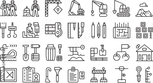 Collection of Construction and Engineering Related Line Icons