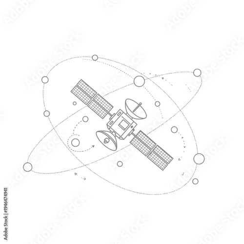 A satellite in space with solar panels.