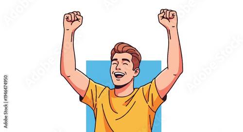 Joyful illustration of a person celebrating success with raised arms