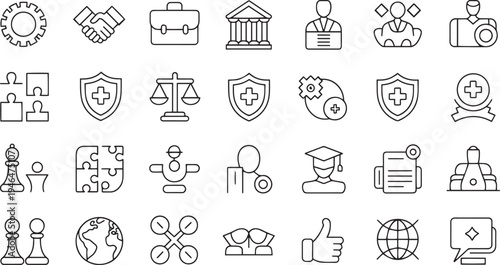 Collection of diverse business and finance conceptual line icons