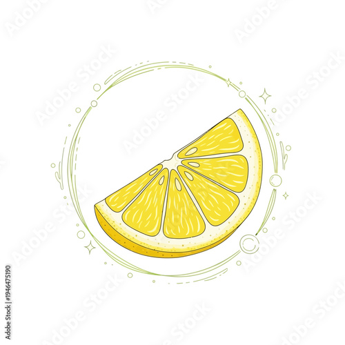 A slice of lemon in a circle.