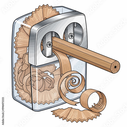 Pencil sharpener with wooden shavings.