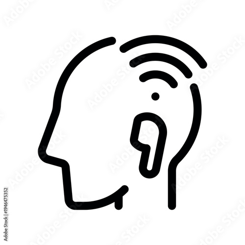 Profile of Head with Wireless Earbud for Communication