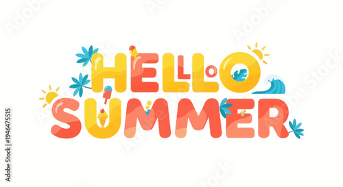 Hello Summer colorful typography vector
