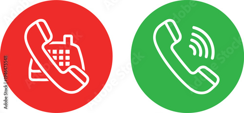 Contrasting icons representing incoming and outgoing calls on circular backgrounds. Vector