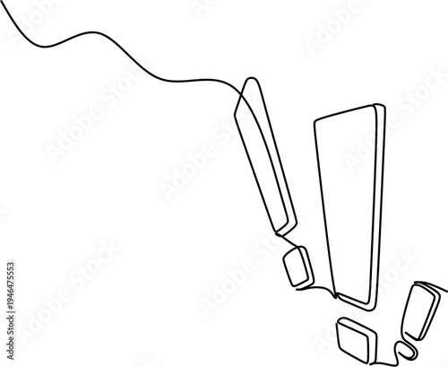 Continuous line drawing of exclamation marks with wavy motion path.