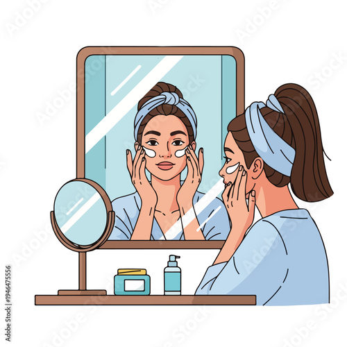 A woman applies cream under her eyes (1)