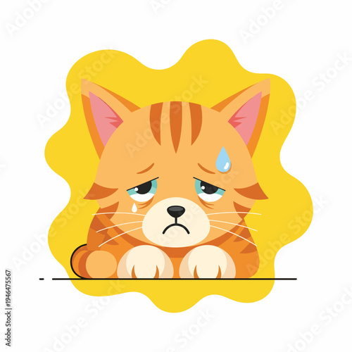 Sad Ginger Cat with Tearful Expression