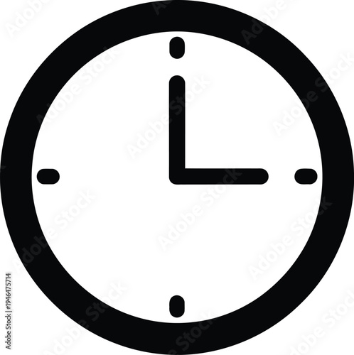 Simple black and white analog clock face design with minimalist hour markers Vector