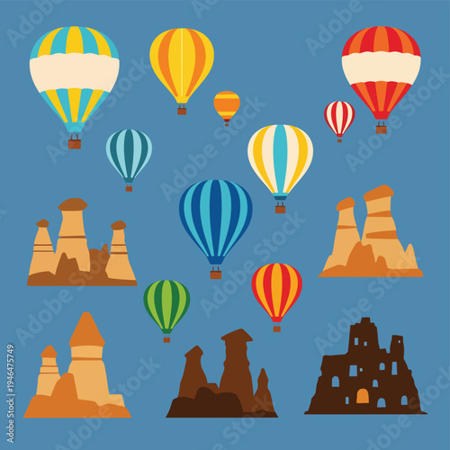 Hot Air Balloons and Fairy Chimneys Vector Set
