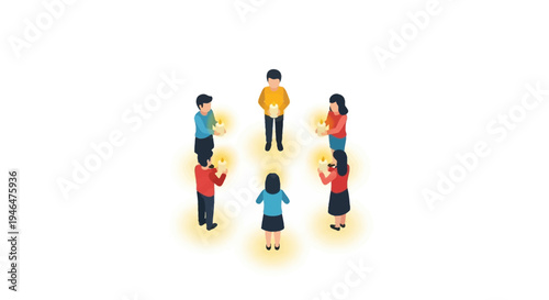 a group of people standing in a circle.