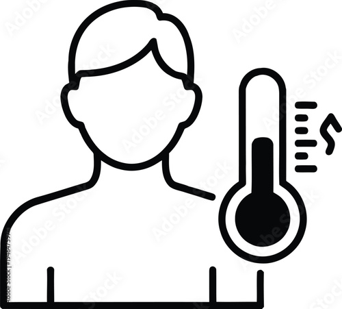 Person experiencing high fever with thermometer indicating elevated temperature Vector