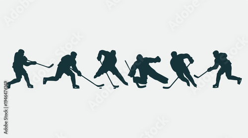Silhouettes of ice hockey players in dynamic action poses on white background