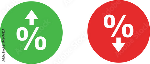 Contrasting indicators showing percentage changes with upward and downward arrows. Vector