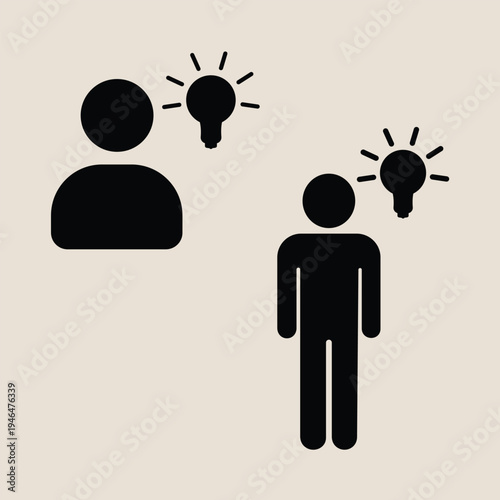 Creative brainstorming concept icons featuring person and lightbulb symbols for innovation and smart thinking representing intellectual property and shared ideas in professional business environments