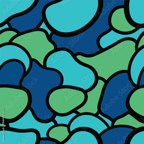 Abstract pattern of blue and green shapes