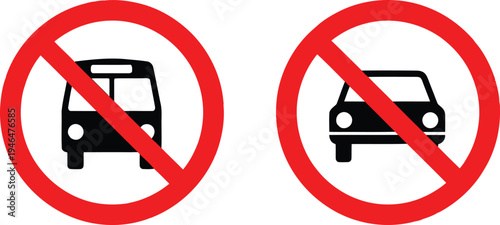 Prohibited vehicles signage for buses and cars on a roadway. Vector