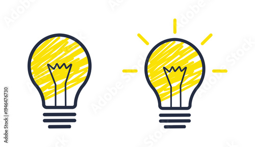 Linear Glowing light bulb on white background. Set icon in Doodle style. Electric power sign. Electric lamp vector illustration.