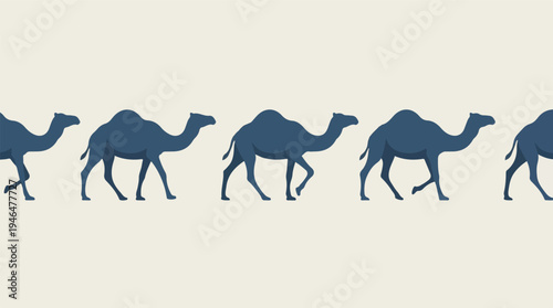 Seamless pattern of walking camel silhouettes on a light beige background