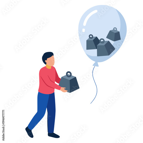 Man holding weights while lifting a balloon with weights floating
