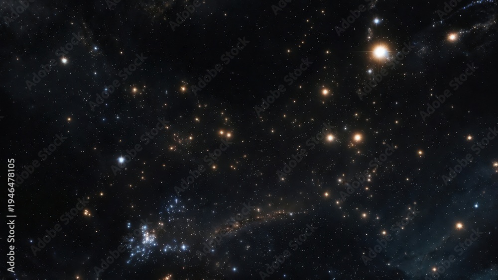 Naklejka premium Starry night sky with bright celestial bodies and glittering constellations.