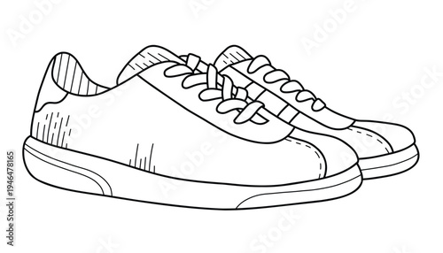Minimal vector sneakers illustration. Casual low top trainers in clean line style isolated on white
