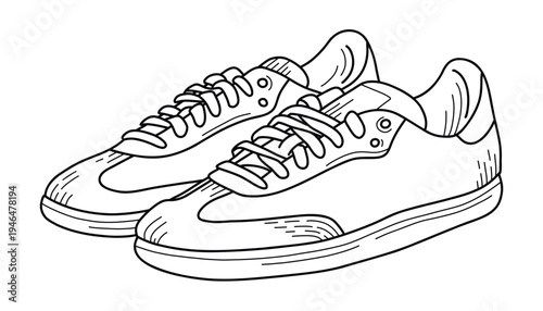 Minimal vector sneakers illustration. Casual low top trainers in clean line style isolated on white