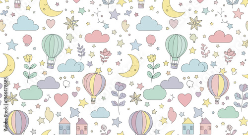 Colorful hot air balloons floating high.