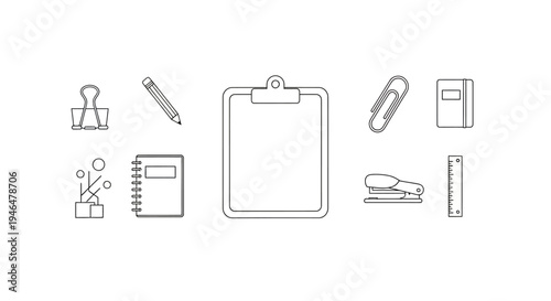 Office supplies on a white background.