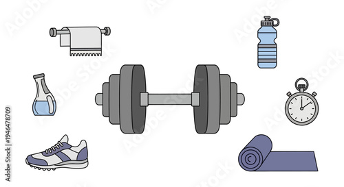 Fitness equipment and workout gear.