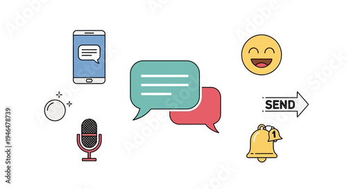 Mobile phone messaging communication icons.