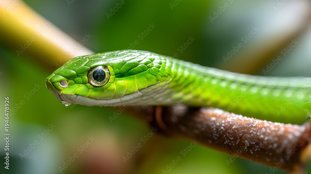 Obraz premium Greenish Boomslang Snake with Venomous Features and Unique Patterns