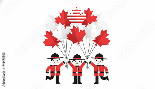 Canadian Mounties Holding Canadian Flag Balloons A Celebration of Canada Day