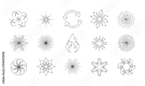 Collection of abstract line representing explosions stars fire and rotation