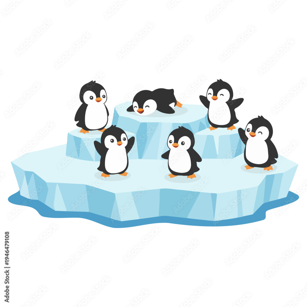 Obraz premium Cute Penguins on Iceberg Illustration