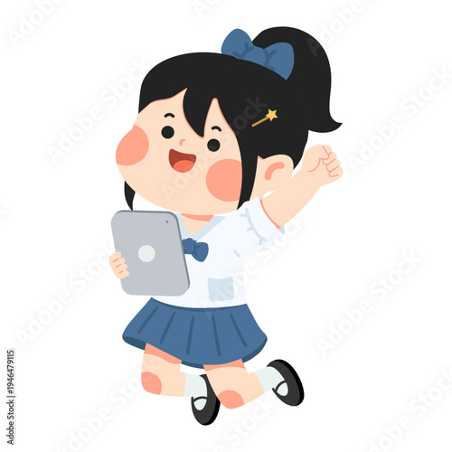 Girl in School Uniform Holding a Tablet