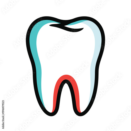 A tooth illustration with colored sections