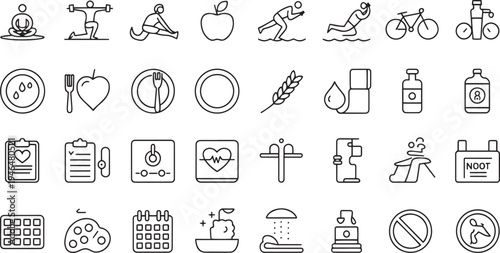 Collection of hand drawn vector icons representing daily activities and lifestyle elements