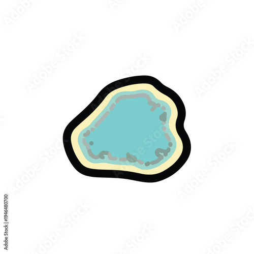 A turquoise lagoon with yellow and gray shoreline