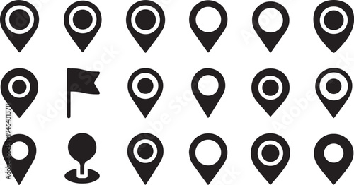 Collection of navigation and location pin icons in various styles