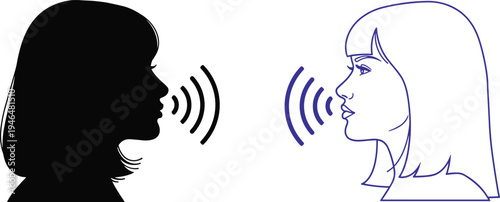 Female voice communication concept illustration showing woman speaking and listening with sound waves speech recognition dialogue interaction vector design modern