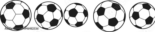 Black and white soccer balls illustration, football icons, sports equipment design, classic football pattern, soccer training, team sport, graphic vector art