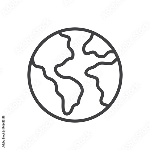 Outline earth globe world map icon shape isolated flat style design.