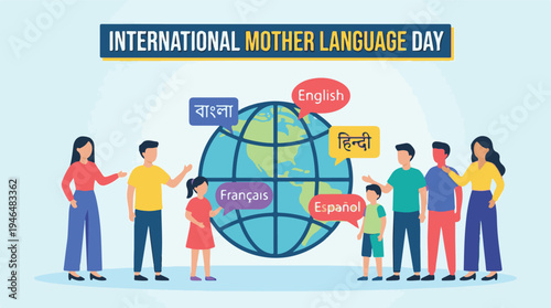 International Mother Language Day concept with diverse people and global languages