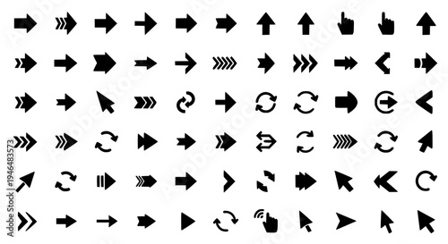 Arrows hand drawn set with black curved lines and pointed tips on white background featuring vector, illustration,