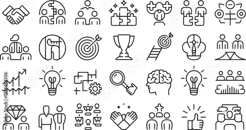 Diverse Collection of Business and Teamwork Line Icons