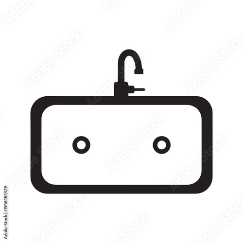 Double Kitchen Sink with Faucet Icon Silhouette Illustration
