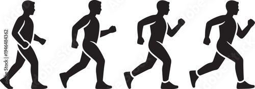 Four figures demonstrate the progression of human running motion