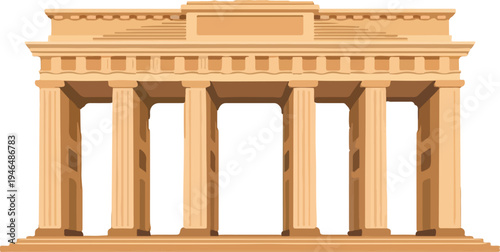 Vector Brandenburg Gate Berlin Landmark Full View featuring Iconic Neoclassical Architecture and Quadriga Sculpture for German Travel and Tourism Graphic Design